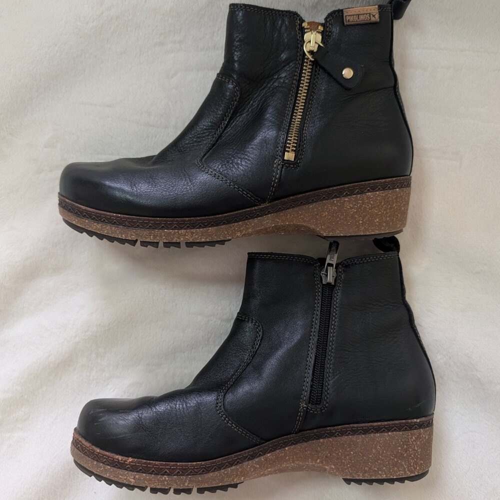 PIKOLINOS GRENADA BLACK LEATHER BOOTIES - WOMENS 37 / SZ 6.5/7 - LIKE NEW - Picture 3 of 9